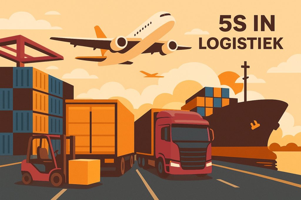 5S in logistiek met vrachtwagens, containers en distributie